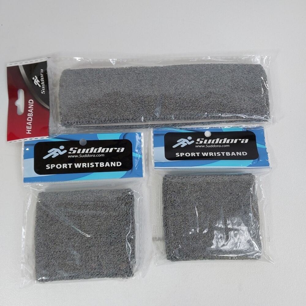 Suddora Sweatbands (Headband/‎ 2 Wristbands) - Basketball, Tennis, Gym gray
